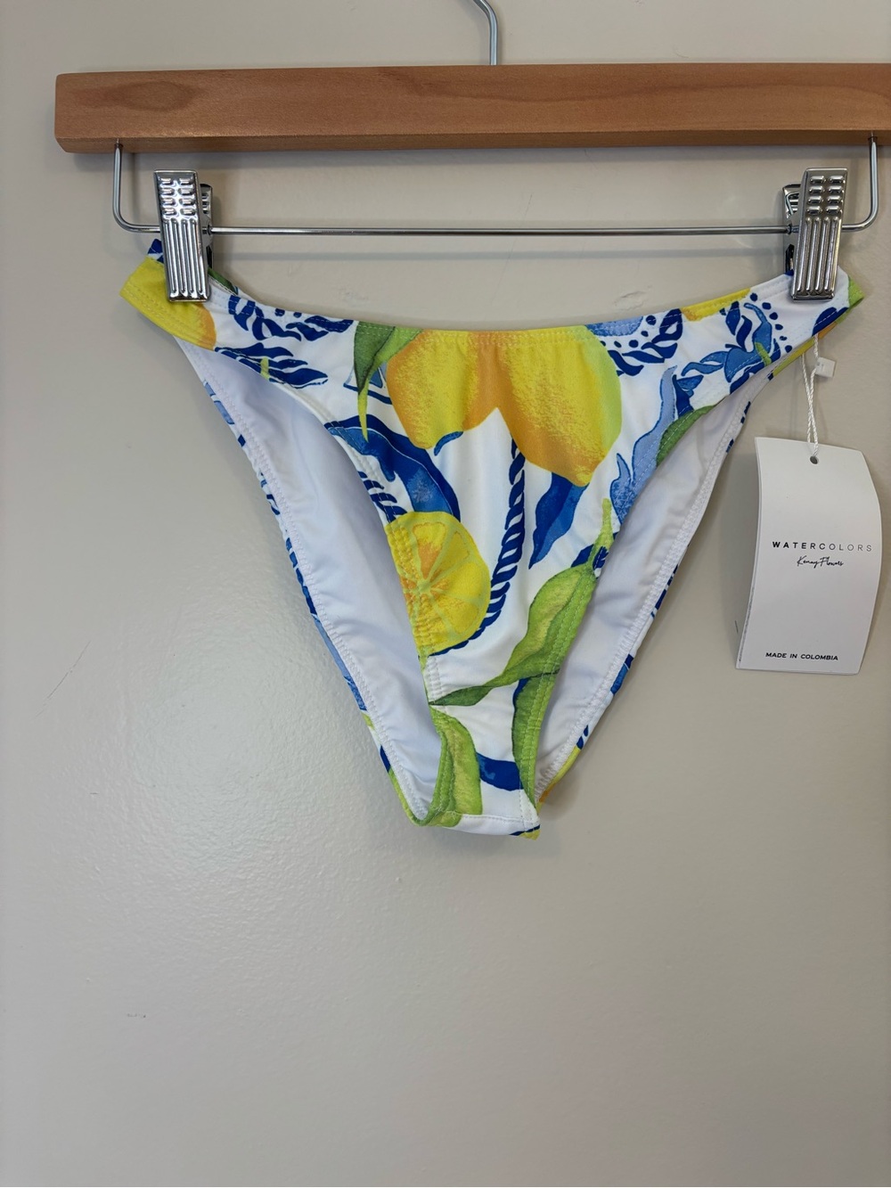 Women's Lemon Print Bikini Bottoms - Yellow/Blue/Green